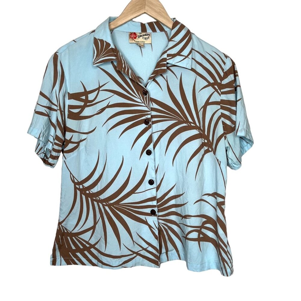 Hilo hattie vintage womens hawaiian casual button down shirt size large tropical